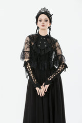 Black Bouble-Breasted Floral Lace Women's Gothic Cape - Product - 2