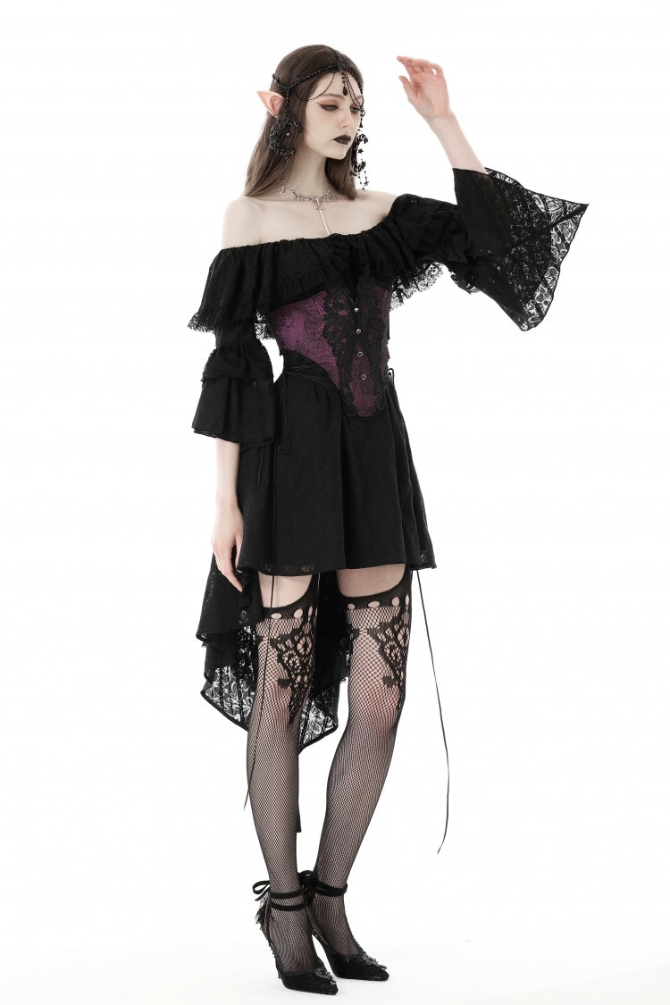 Purple Butterfly Embroidered Lace Women's Luxurious Royal Underbust Corset - Product - 2