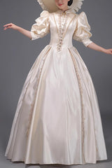 Champagne European Court Short Sleeves Sweet Vintage Princess Victorian Dress - Champagne - 1