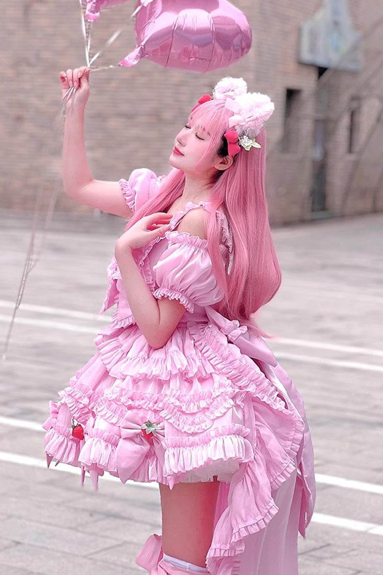 Pink Strawberry Magic Girl Party Theme Cute Sweet Princess Lolita Strapless Dress - Product - 7