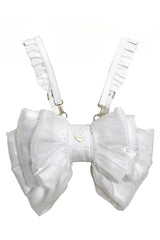 White Big Bowknot Metal Heart Nameplate Lolita Backpack - White - 1