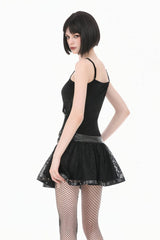 Black Chain-Decorated Eyelet Buckled Straps Lace Women's Gothic Mini Skirt - Product - 6
