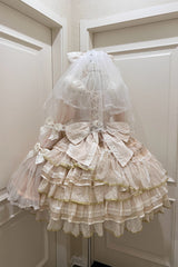 Apricot [Coronation] Long Trumpet Sleeves Multi-Layered Ruffle Bowknot Lace Sweet Gorgeous Lolita Dress Set - Product - 5
