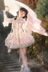 Pink White Pear Dream Multi-layer Ruffle Lace Sweet Chinese Style Princess Lolita Jsk Dress - Product - 12