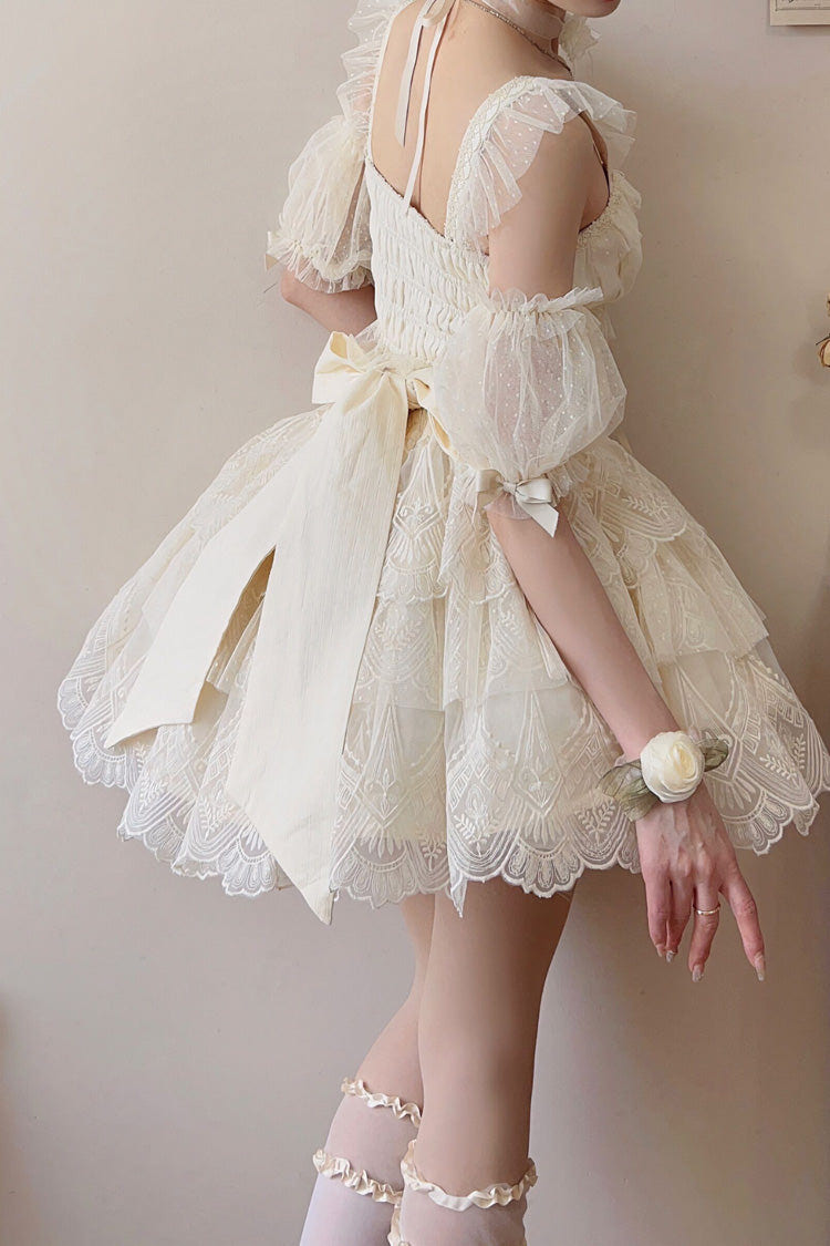 Ivory [Tidal] Triple-Layered Ruffle Bowknot Sweet Lolita Skirt 2 Versions - Product - 12