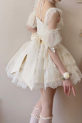 Ivory [Tidal] Triple-Layered Ruffle Bowknot Sweet Lolita Skirt 2 Versions - Product - 12