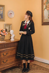 Black Long Sleeves Embroidery Sweet College Style Elegant Lolita Dress - Product - 4