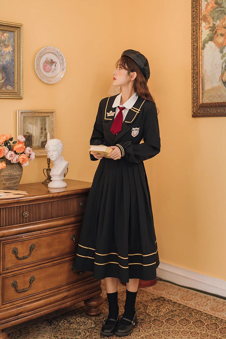Black Long Sleeves Embroidery Sweet College Style Elegant Lolita Dress - Product - 4