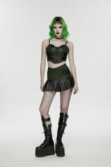Black/Green Spliced Lace Lace-Up Slim Color-Blocked Zippered Women's Punk Cool Corset - Product - 8