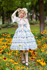 Miss Rabbit Dance Print Multi-layer Ruffle Sweet Elegant Lolita Jsk Dress 4 Colors - Product - 8