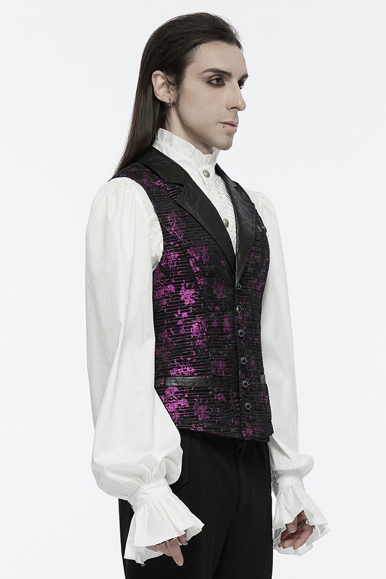 Violet V Collar Sleeveless Print Skull Buckle Men's Gothic Vest - Product - 2