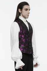 Violet V Collar Sleeveless Print Skull Buckle Men's Gothic Vest - Product - 2