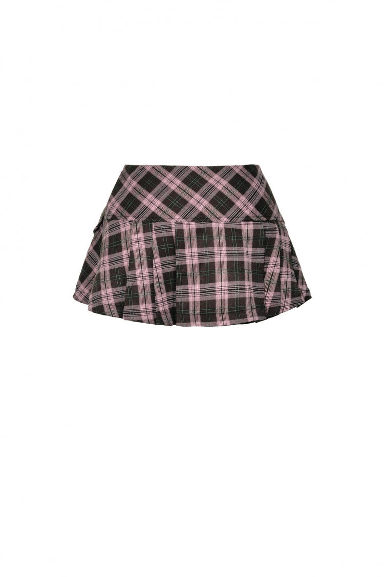 Pink/Brown Buckled Plaid Women's Punk Pleated Mini Skirt - Product - 13