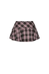 Pink/Brown Buckled Plaid Women's Punk Pleated Mini Skirt - Product - 13