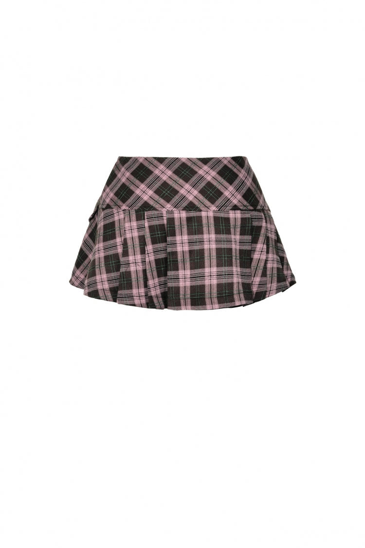 Pink/Brown Buckled Plaid Women's Punk Pleated Mini Skirt - Product - 13