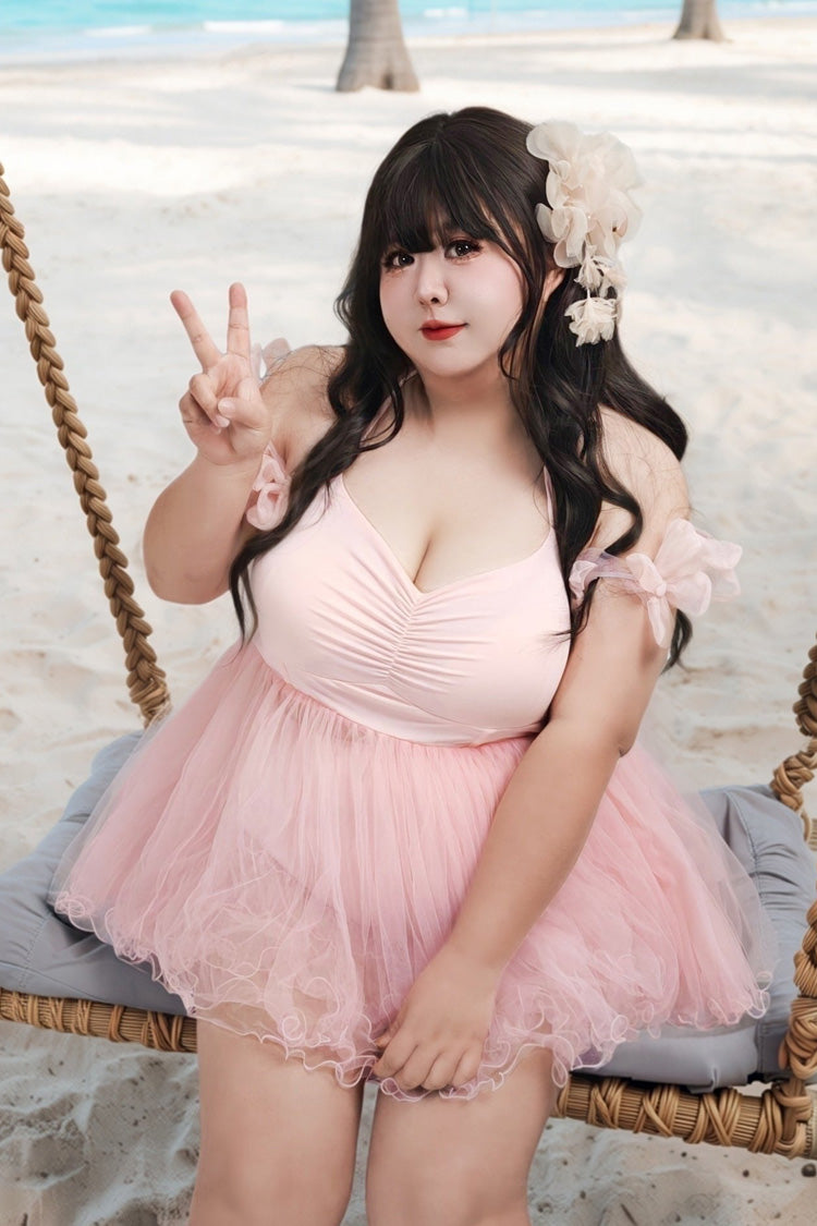 Pink Sleeveless Bow Lace Sweet Lolita Two-piece Swimsuit - Product - 3