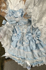 Blue Sleeveless Multi-Layered Ruffle Bowknot Lace Sweet Plus Size Lolita Jsk Dress - Product - 6