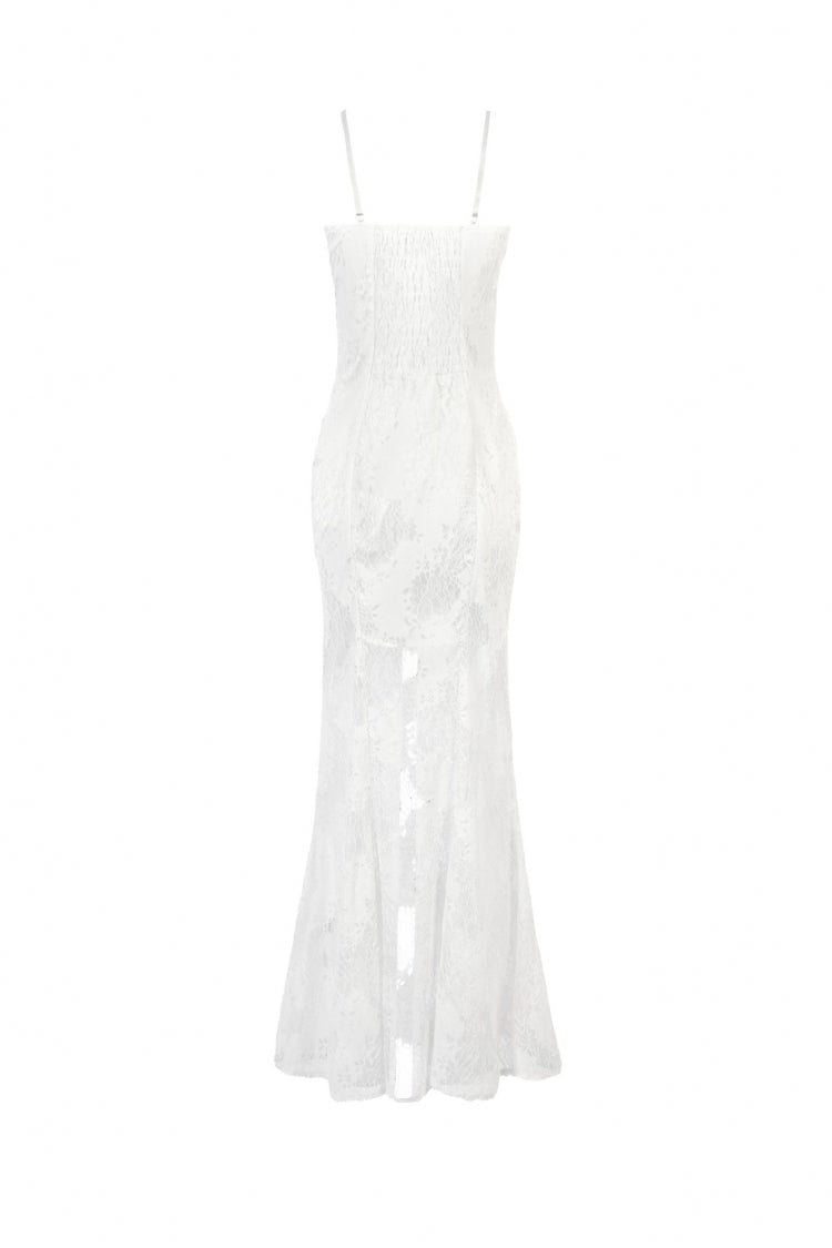White Sleeveless Lace Lace-Up Women's Gothic Slip Dress Mermaid Wedding Dress - Product - 11