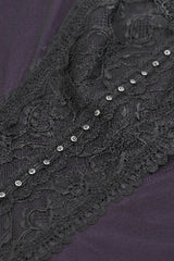 Purple Sheer Lace Square-Cut Collar Double-Layered Long Flared Sleeves  Lace-Up Women's Gothic Maxi Dress - Product - 12