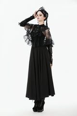 Black Bouble-Breasted Floral Lace Women's Gothic Cape - Product - 10