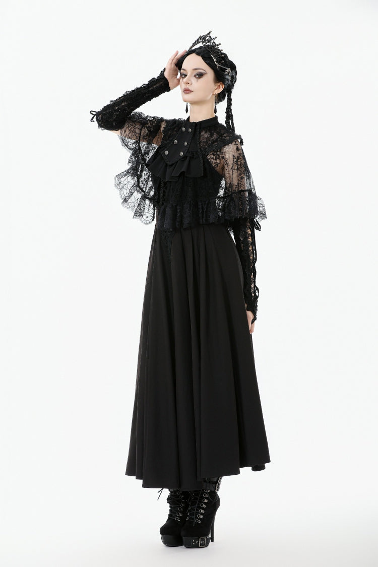 Black Bouble-Breasted Floral Lace Women's Gothic Cape - Product - 10