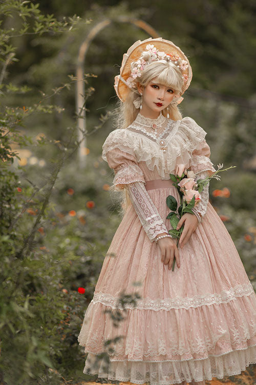 Elegant Vintage Rose Print Multi-Layer Ruffled Sweet Lolita OP Dress - Product - 9