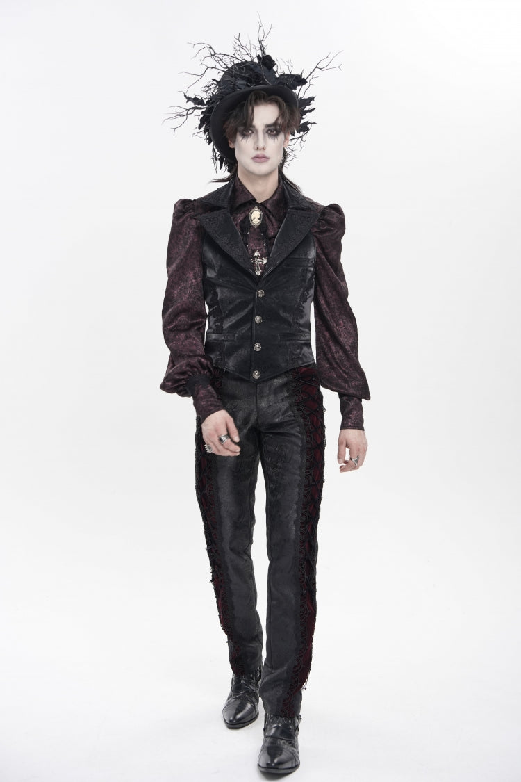 Black Lapel Collar Jacquard Lace Slim Men's Gothic Vest - Product - 4
