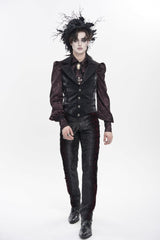 Black Lapel Collar Jacquard Lace Slim Men's Gothic Vest - Product - 4