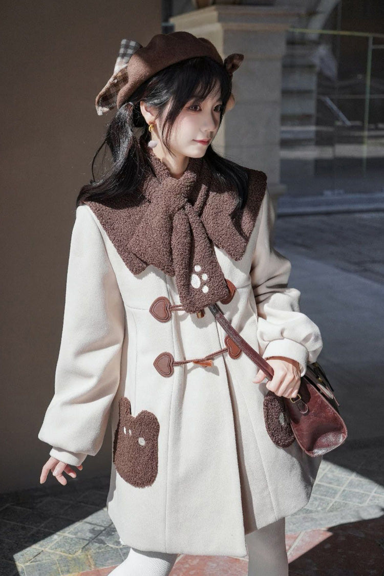 Ivory Lapel Collar Long Sleeves Horn Button Sweet Japanese College Style Lolita Coat - Product - 5