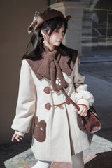 Ivory Lapel Collar Long Sleeves Horn Button Sweet Japanese College Style Lolita Coat - Product - 5