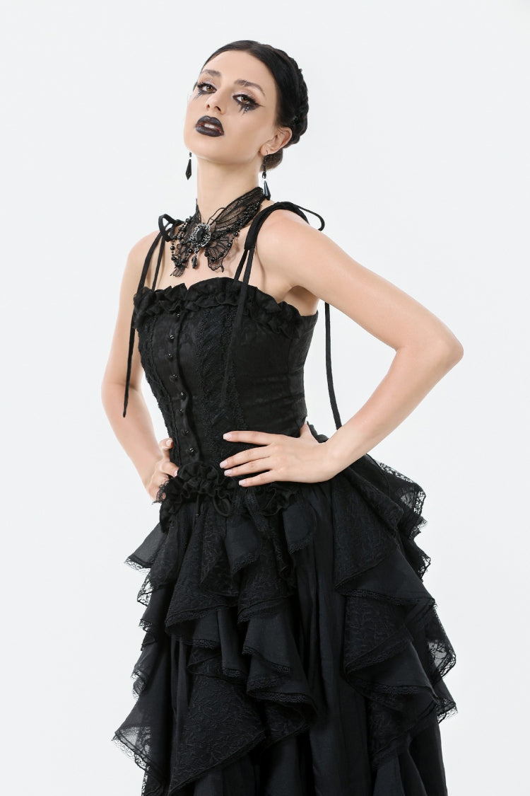 Black Floral Jacquard Lace-Up Women's Gothic Elegant Bustier - Product - 2
