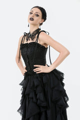 Black Floral Jacquard Lace-Up Women's Gothic Elegant Bustier - Product - 2
