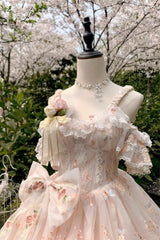 Apricot [Diana's Flowers] Sleeveless Multi-Layered Ruffle Hanayome Bowknot Lace Sweet Gorgeous Lolita Jsk Dress - Product - 2