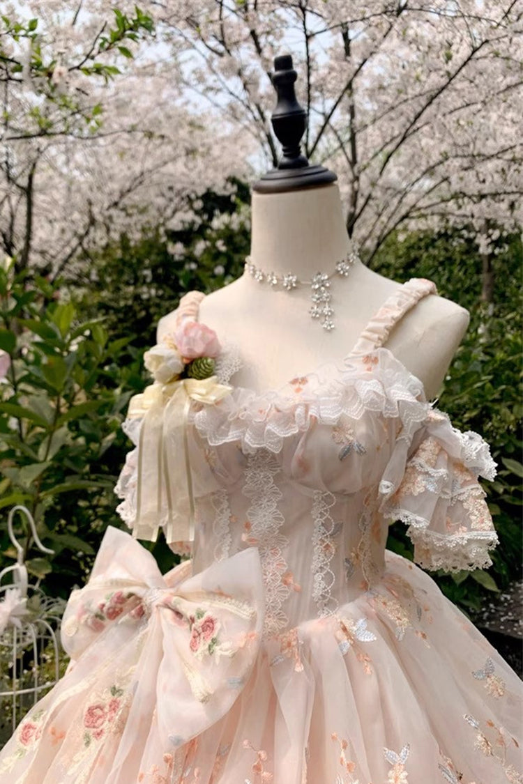 Apricot [Diana's Flowers] Sleeveless Multi-Layered Ruffle Hanayome Bowknot Lace Sweet Gorgeous Lolita Jsk Dress - Product - 2