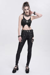 Black Print Cutout Buckle Women's Gothic Pants - Product - 12