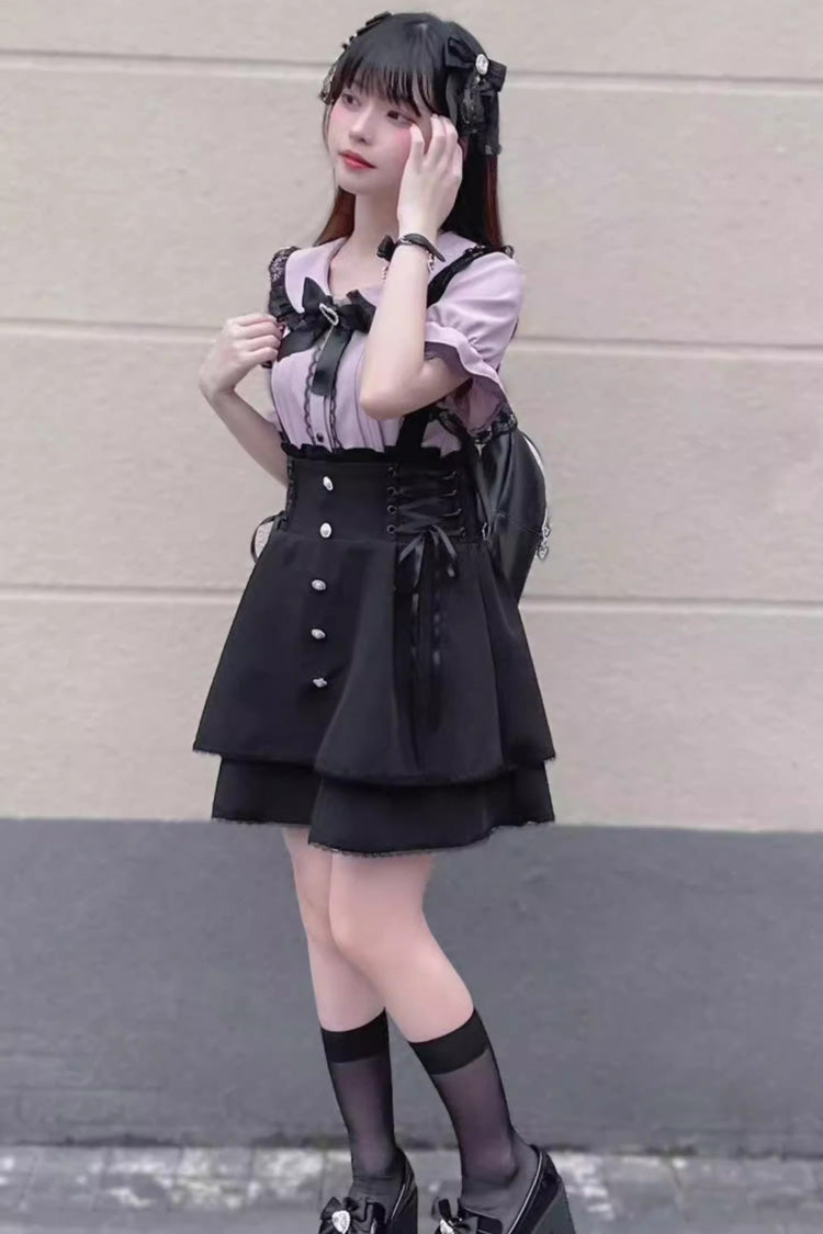 Jirai Kei High Waisted Bowknot Lace Lace-Up Sweet Lolita Skirt 2 Colors - Product - 8