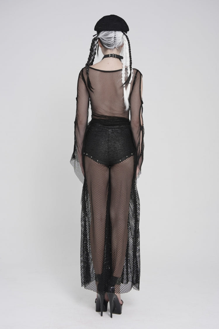 Black Spliced Mesh Studded Women's Punk Pants - Product - 4