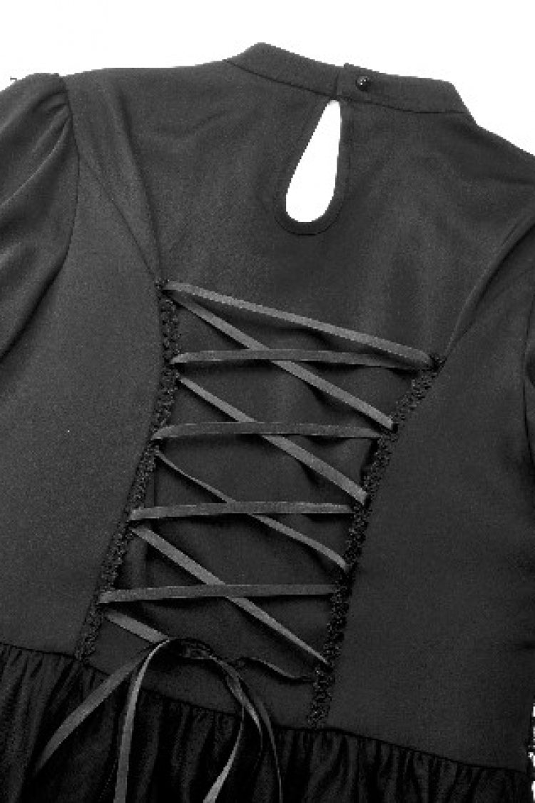Black Short Puff Sleeves High/low Multi-Layered Women's Gothic Chiffon Dress Wedding Dress - Product - 15