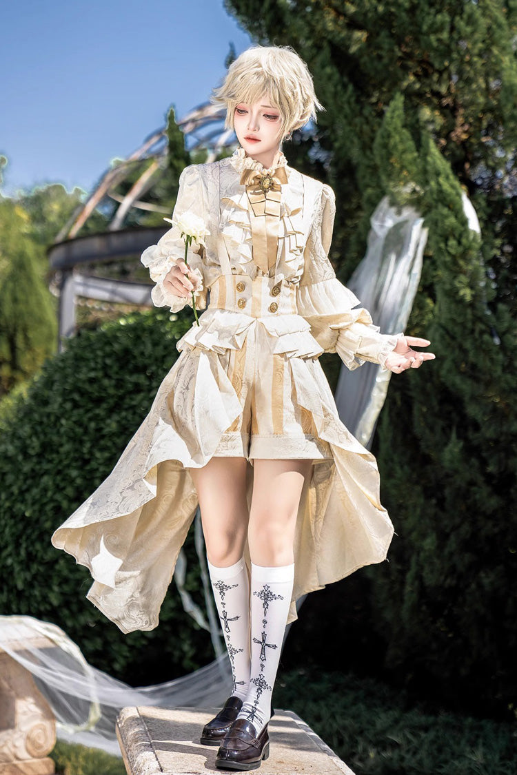 Golden Jacquard Print Ruffle Elegant Prince Handsome Ouji Lolita Shorts - Product - 4