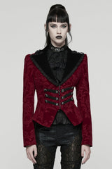 Red/Black Lapel Collar Long Sleeves Lace-Up Zipper Women's Punk Coat - Red/Black - 1