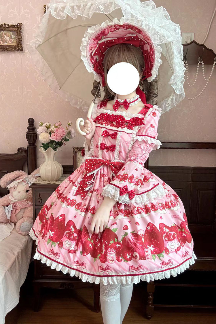Pink [Strawberry Gift Box] Short Sleeves Print Ruffle Bowknot Lace Sweet Lolita Dress - Product - 2