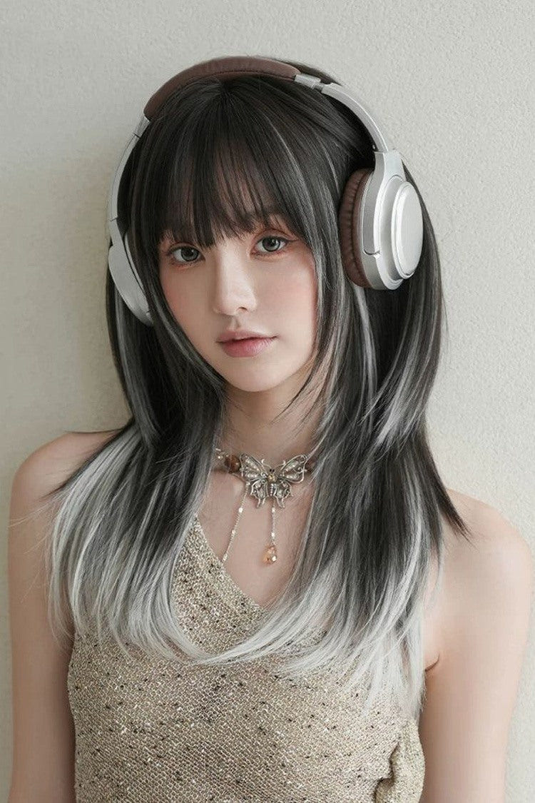 Black/Grey Highlights High‑Layered Daily Sweet Youth‑Enhancing Cosplay Lolita Wig - Product - 2
