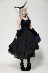 Black/Blue Sleeveless Multi-Layered Ruffled Lace Women's Lolita Gothic Slip Dress Wedding Dress - Product - 8