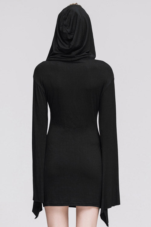 Black Punk Flared Sleeve Hooded Knit Womens Dress - Product - 5