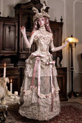 Light Brown [Cupid’s Poetry Box] Ruffle Embroidery Bowknot Lace Classic Elegant Lolita Long Skirt - Product - 4