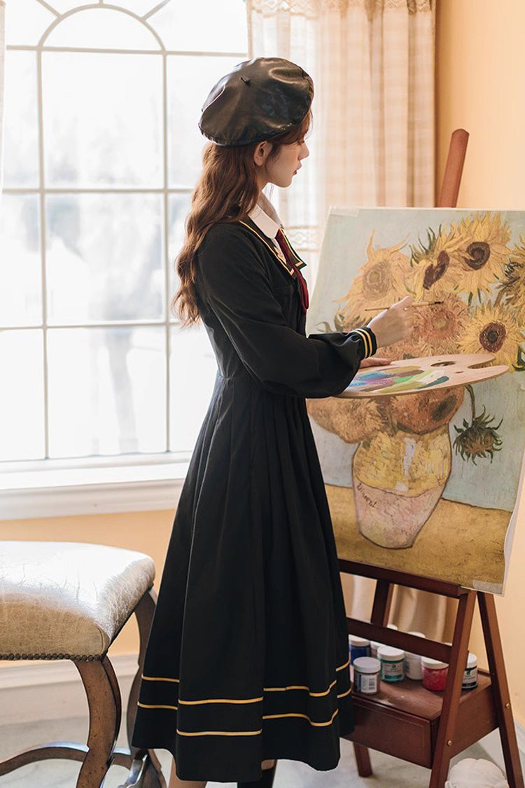 Black Long Sleeves Embroidery Sweet College Style Elegant Lolita Dress - Product - 10