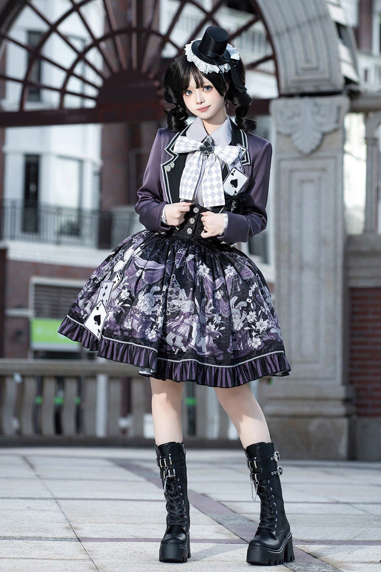 Black/Purple [Magic Troupe] Printed Ruffled Sweet Classic Lolita Skirt Set - Product - 5