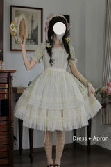 Muscat Green [Vintage Ball 3.0] Square Collar Short Sleeves Lace Pearl Detail Sweet Lolita Dress - Product - 4