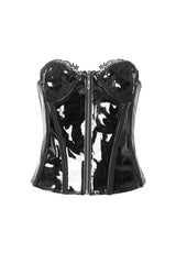 Black Lace Splice Patent Leather Women's Punk Overbust Corset - Product - 7