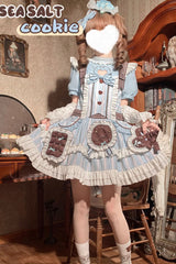 Light Blue Sea Salt Cookies Short Sleeves Print Ruffle Bowknot Sweet Lolita Dress - Product - 7